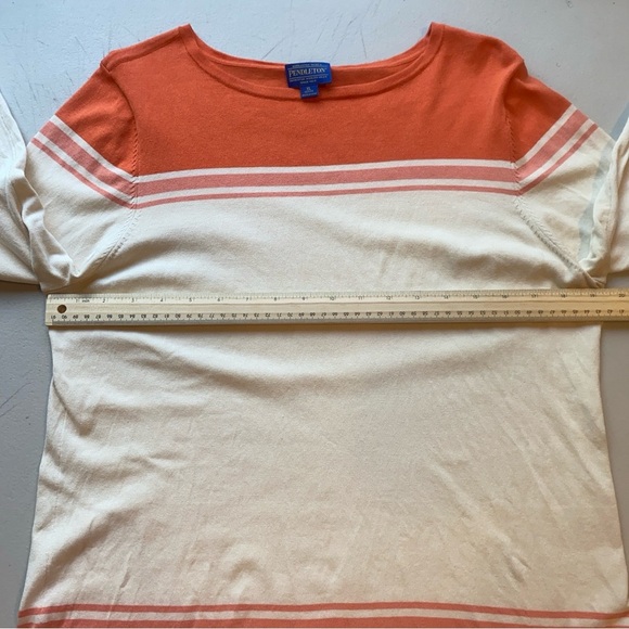 Pendleton Women’s XL Petite Silk Blend Striped Long Sleeve Knit Top Orange Cream - Picture 9 of 11
